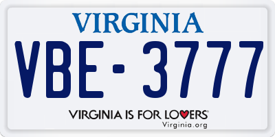 VA license plate VBE3777