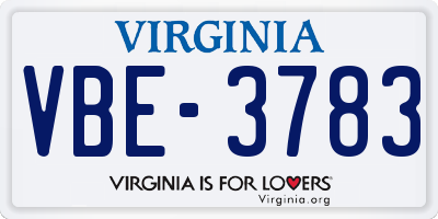 VA license plate VBE3783