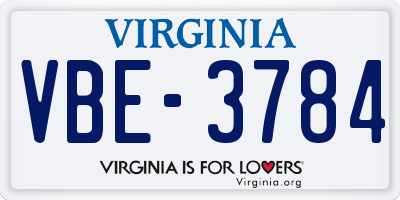 VA license plate VBE3784