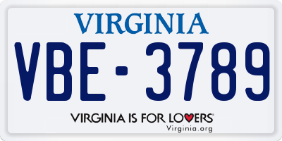 VA license plate VBE3789