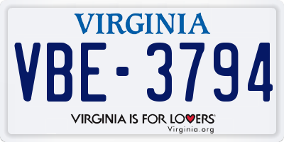 VA license plate VBE3794