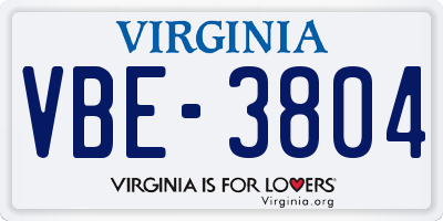 VA license plate VBE3804