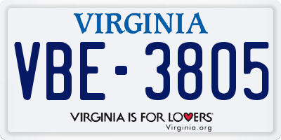 VA license plate VBE3805
