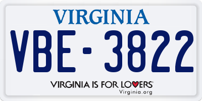 VA license plate VBE3822
