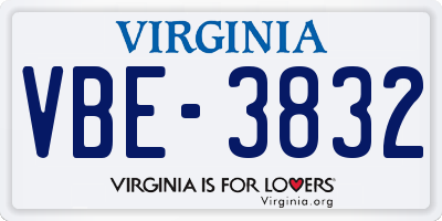 VA license plate VBE3832