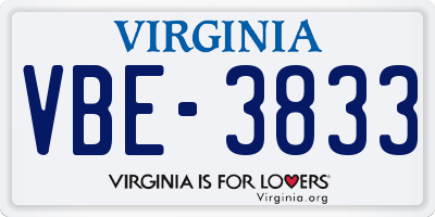 VA license plate VBE3833