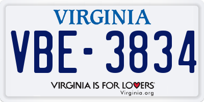 VA license plate VBE3834