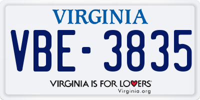 VA license plate VBE3835
