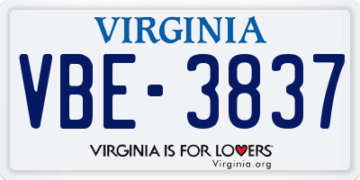 VA license plate VBE3837