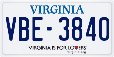VA license plate VBE3840
