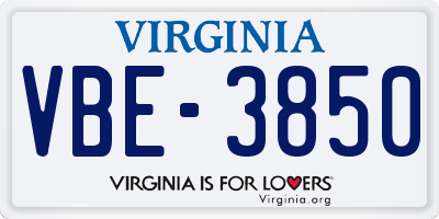 VA license plate VBE3850