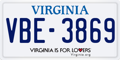 VA license plate VBE3869