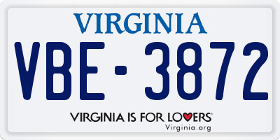 VA license plate VBE3872