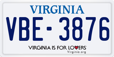 VA license plate VBE3876