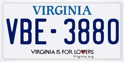 VA license plate VBE3880