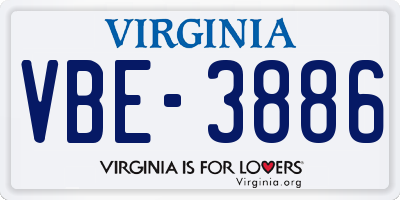 VA license plate VBE3886