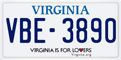 VA license plate VBE3890