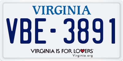 VA license plate VBE3891