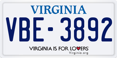 VA license plate VBE3892