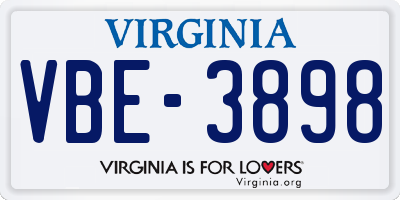 VA license plate VBE3898