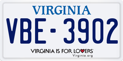VA license plate VBE3902