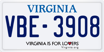 VA license plate VBE3908