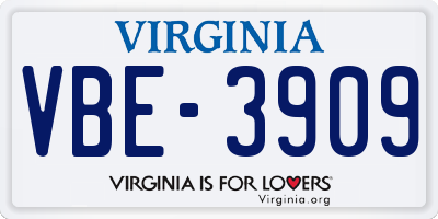 VA license plate VBE3909