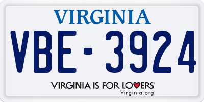 VA license plate VBE3924