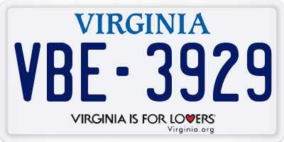 VA license plate VBE3929