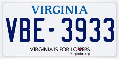 VA license plate VBE3933