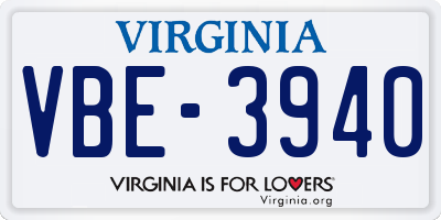 VA license plate VBE3940