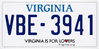 VA license plate VBE3941