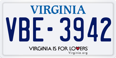 VA license plate VBE3942