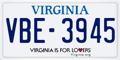 VA license plate VBE3945