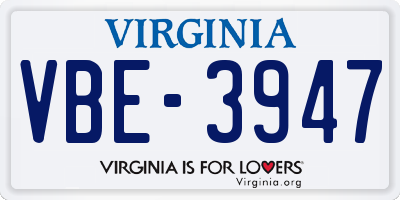 VA license plate VBE3947