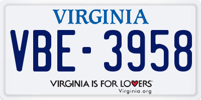 VA license plate VBE3958