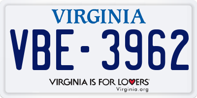 VA license plate VBE3962