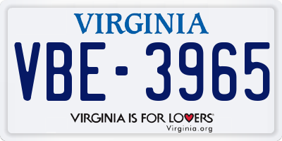 VA license plate VBE3965