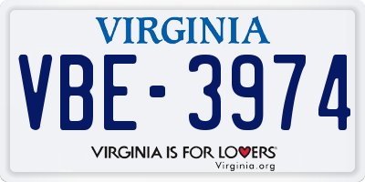 VA license plate VBE3974