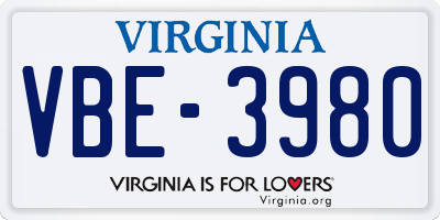 VA license plate VBE3980