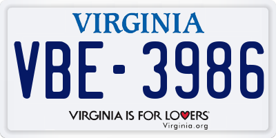 VA license plate VBE3986