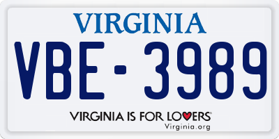 VA license plate VBE3989