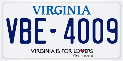 VA license plate VBE4009