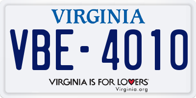 VA license plate VBE4010