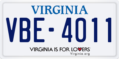VA license plate VBE4011