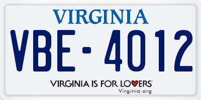 VA license plate VBE4012