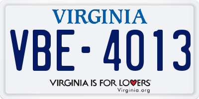 VA license plate VBE4013