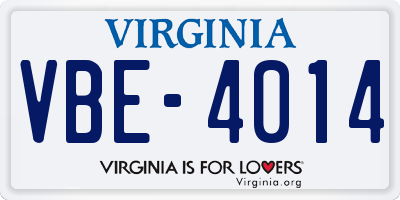 VA license plate VBE4014