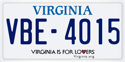 VA license plate VBE4015