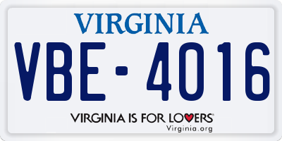 VA license plate VBE4016